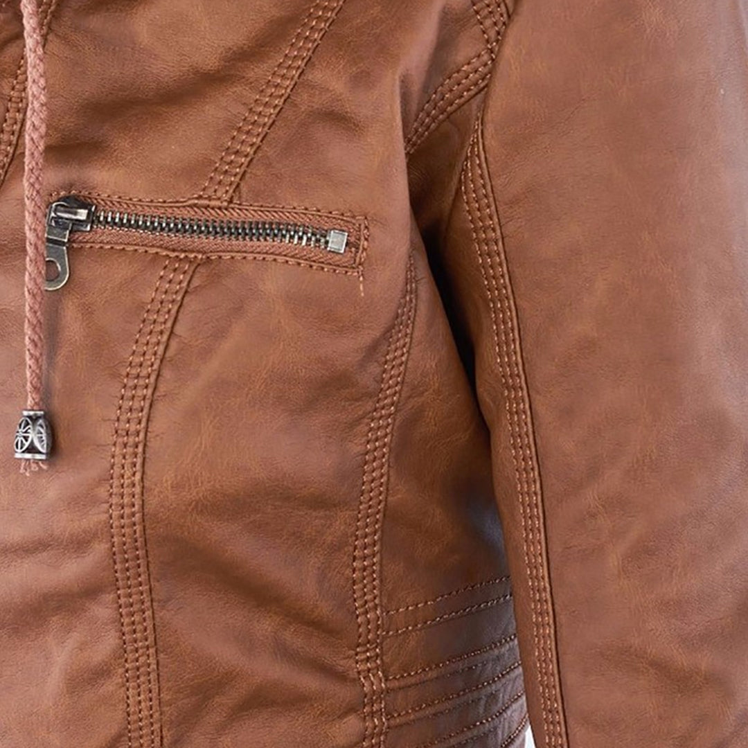 LALUNA | Leather jacket with detachable hood