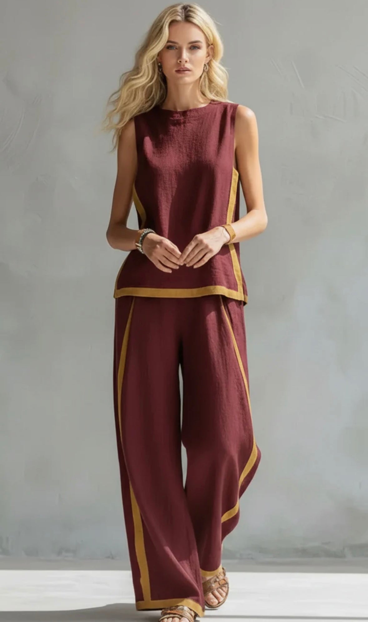 LESLIE | Linen set with wide-leg pants