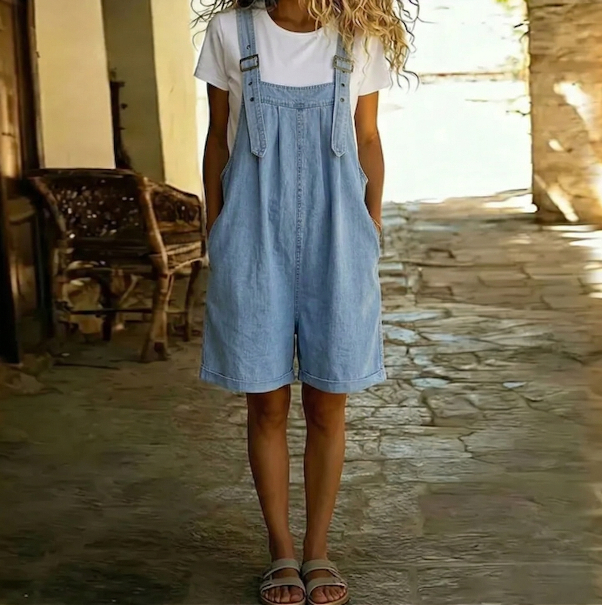 JUNE | Short denim overall with adjustable straps