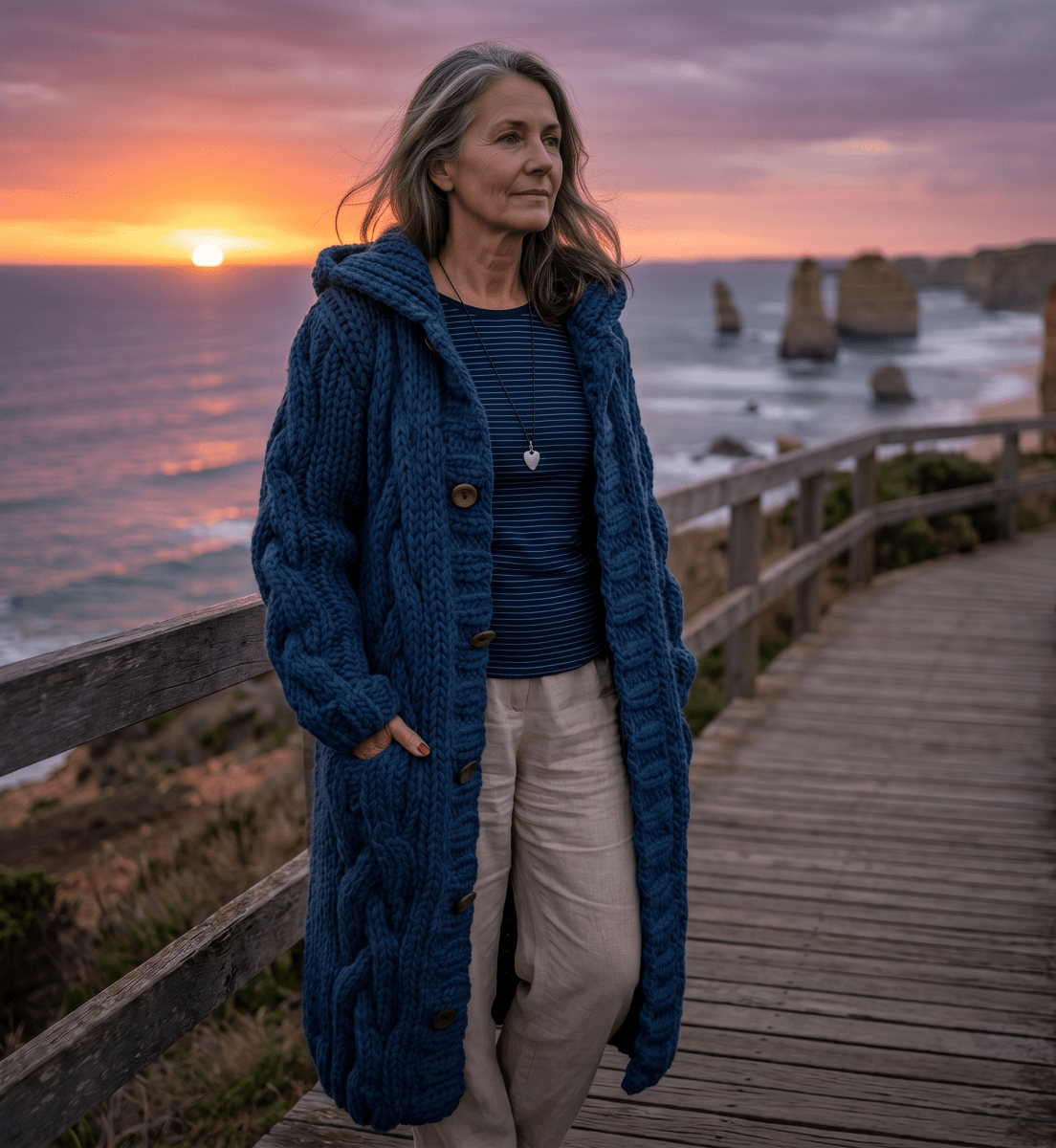 AURORA | Longline coat with cable knit - Liora Melbourne