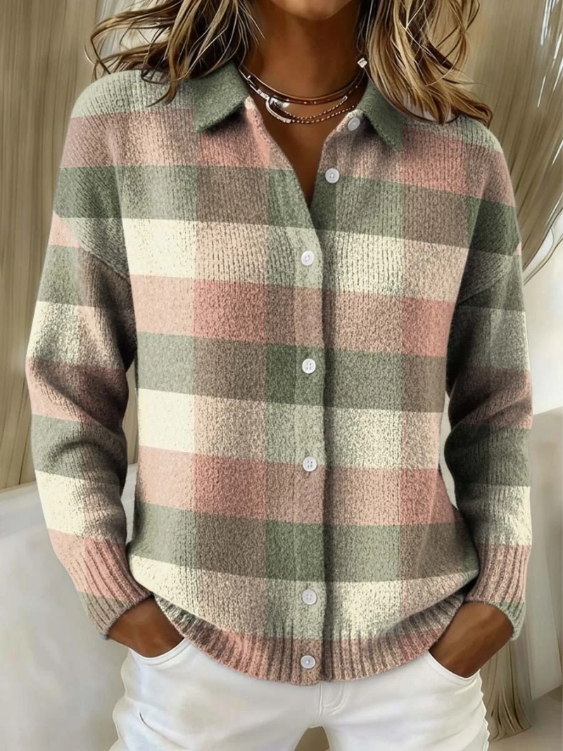 GRACE | Knit cardigan with plaid pattern
