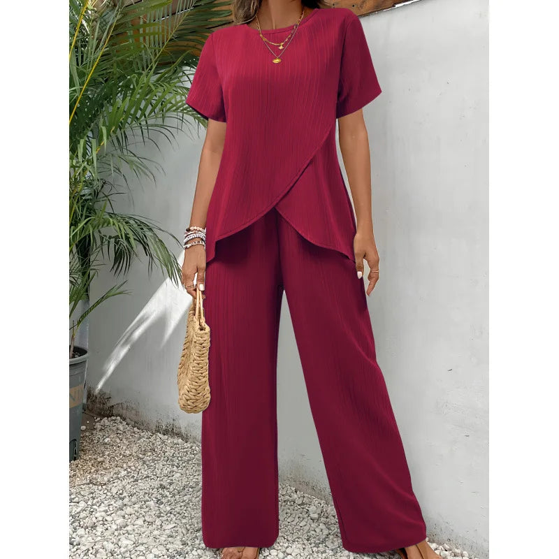 LORRINA | Set with asymmetric blouse and wide-leg trousers