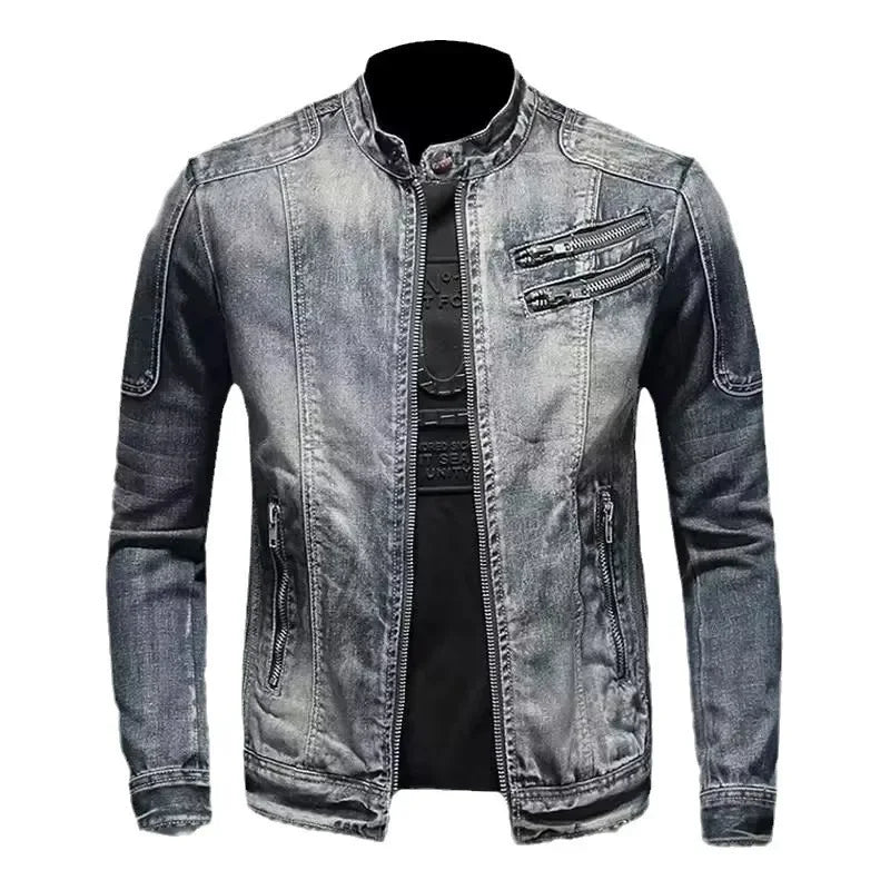 RYAN | Motorcycle denim jacket with stand collar