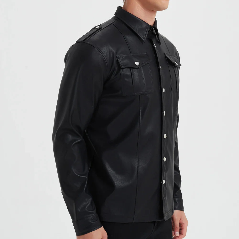 RHYS | Long sleeve top with leather finish