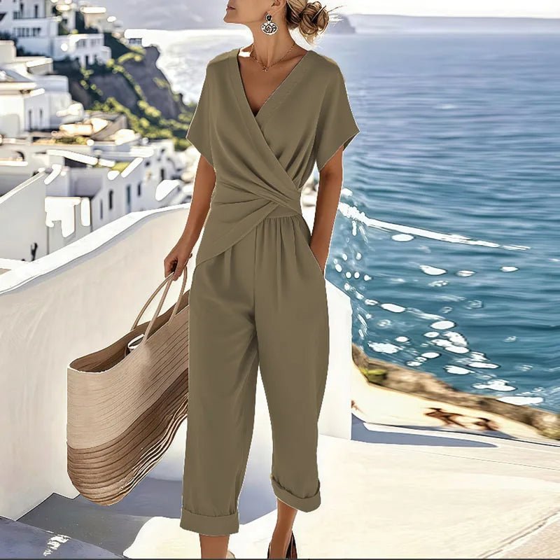 FREYA | Set Din Țesătură Ușoară Cu Top Petrecut și Pantaloni Crop - Liora București