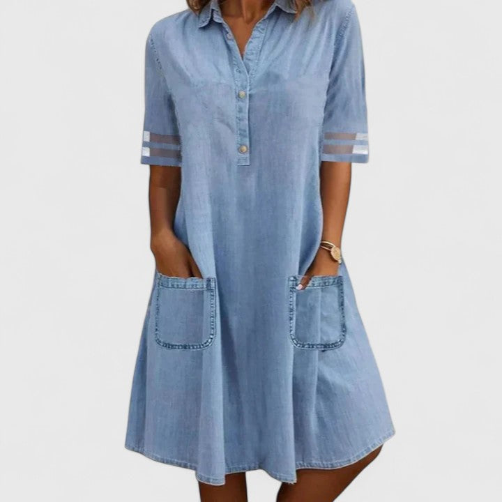 BRITTANY | Denim-look dress with button front