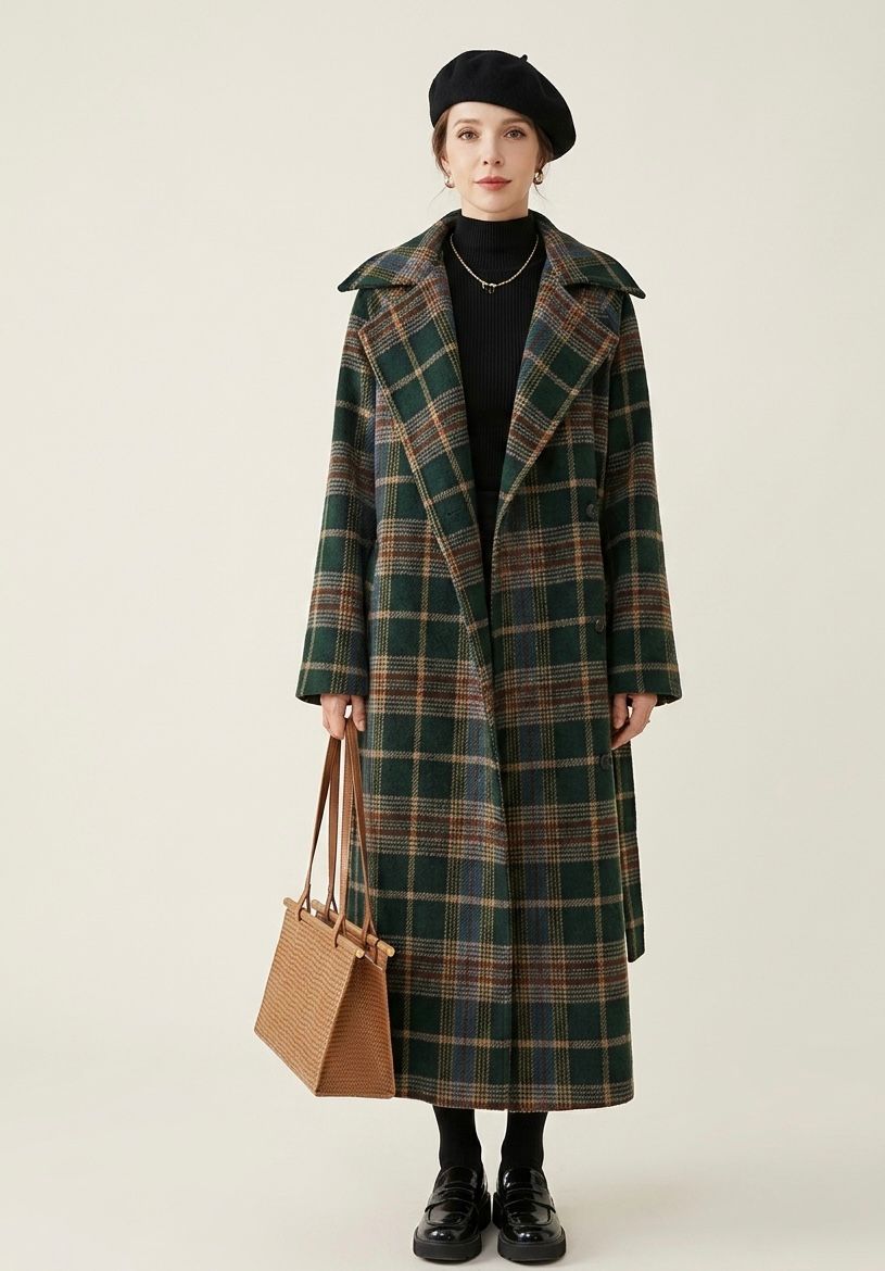 IVY | Longline coat with check pattern