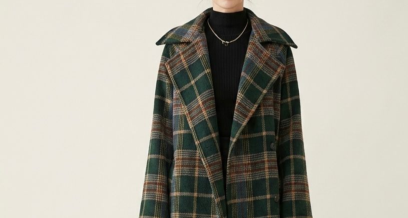 IVY | Longline coat with check pattern