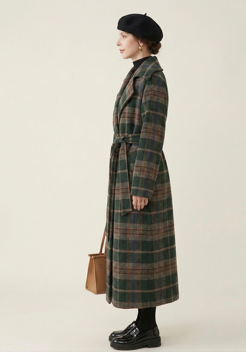 IVY | Longline coat with check pattern