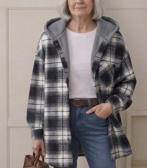 PIPER | Hooded shacket with flannel fabric