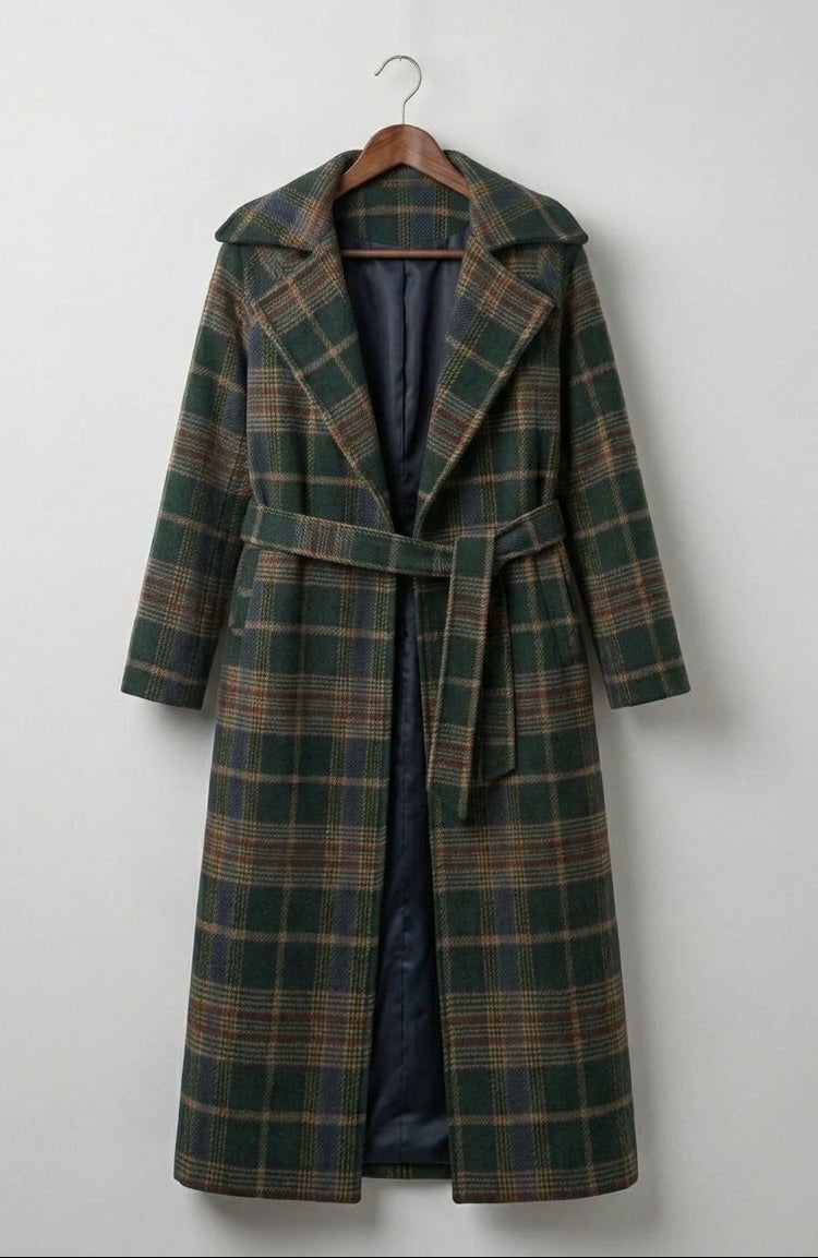 IVY | Longline coat with check pattern