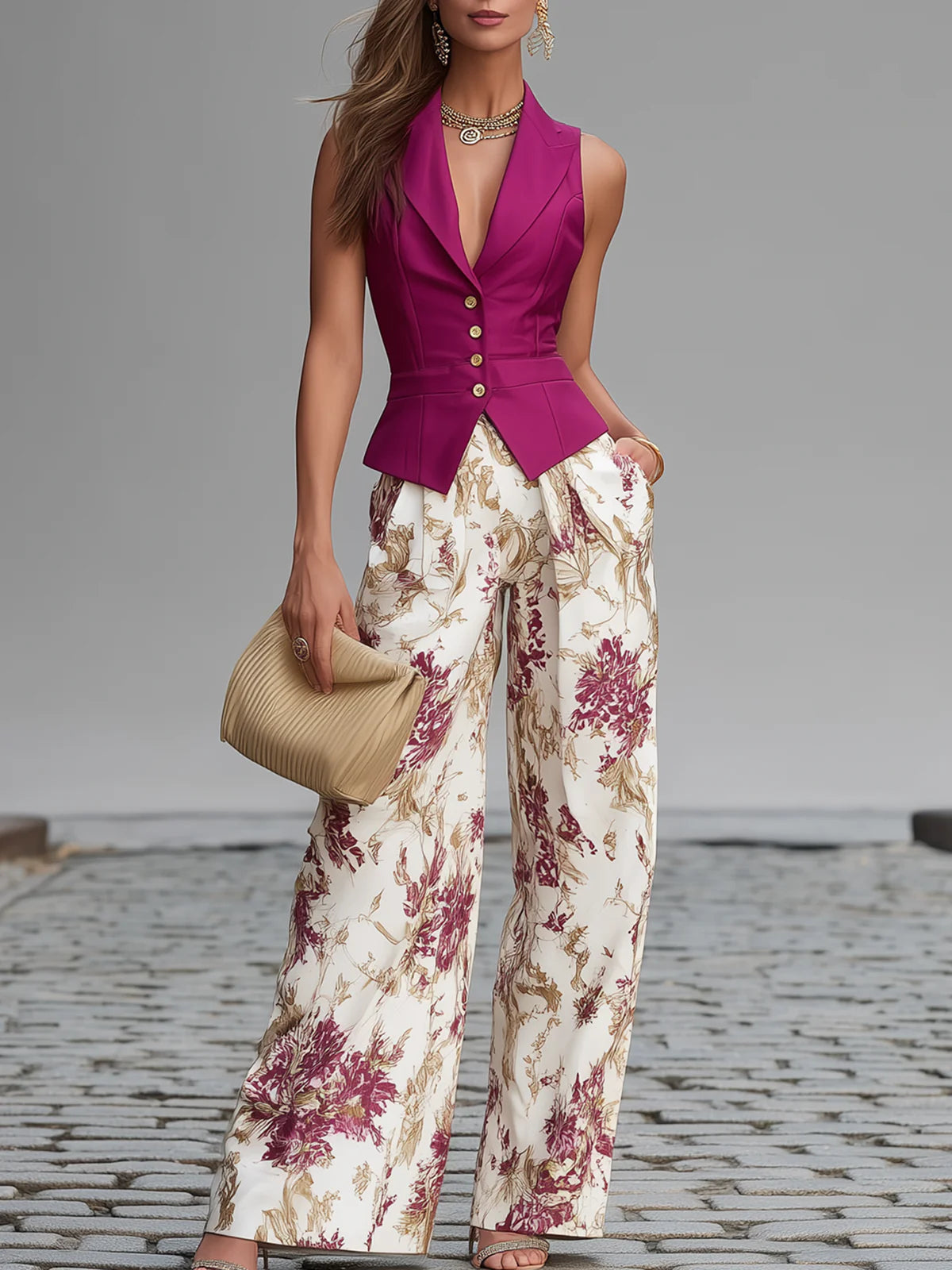 REMI | Set with wide-leg printed trousers