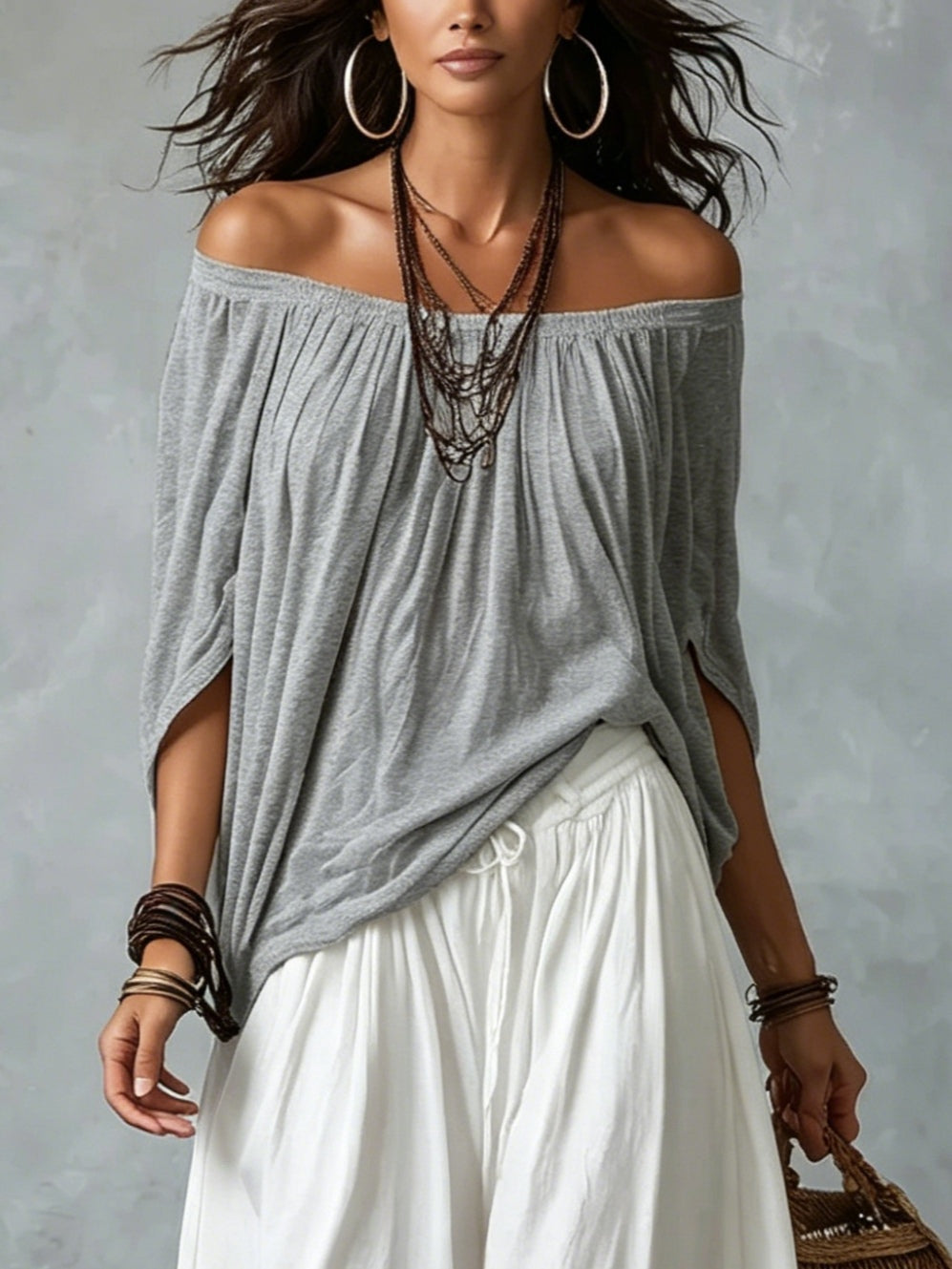 SUMMER | Set with off-shoulder top and lantern pants