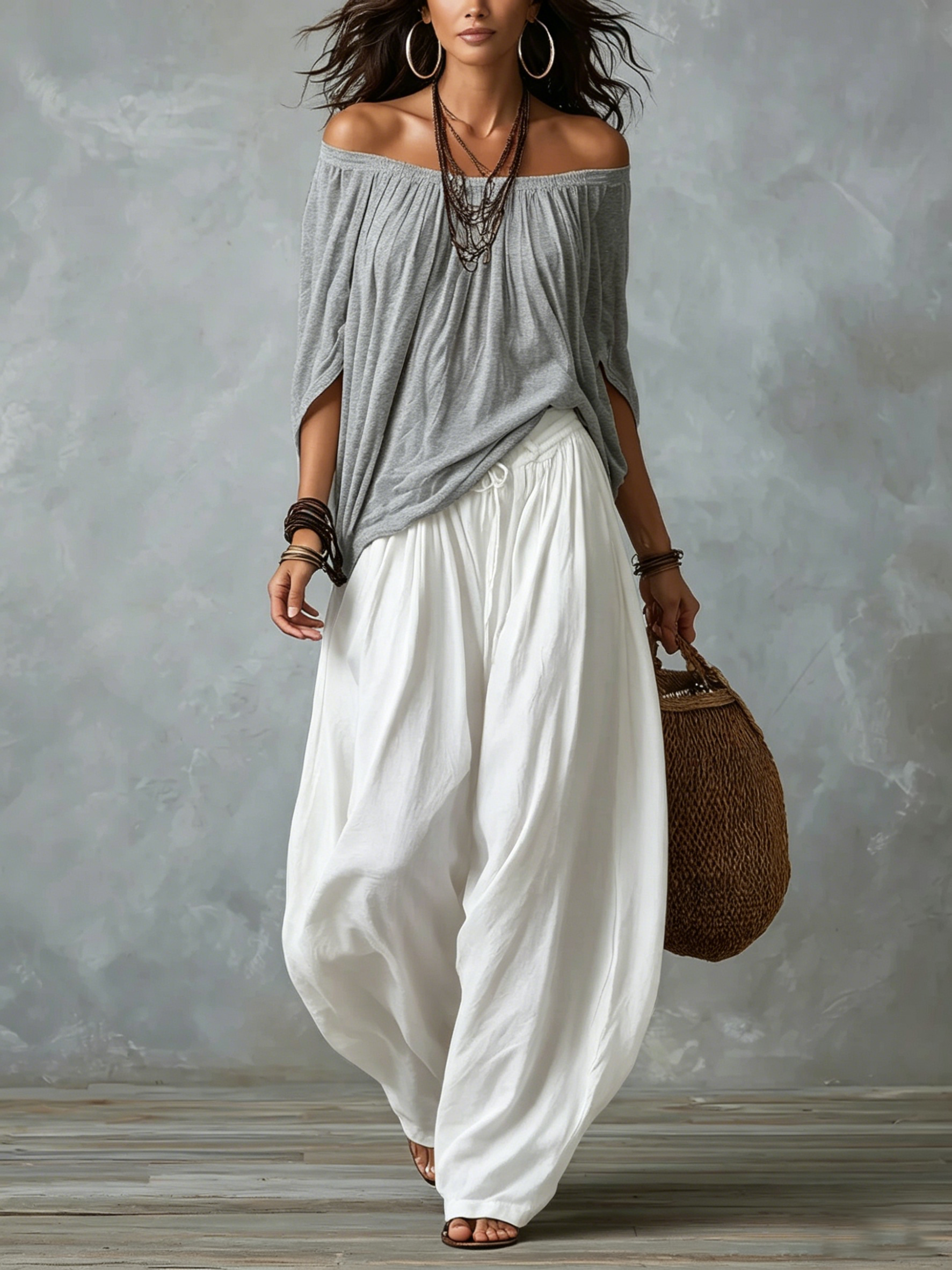 SUMMER | Set with off-shoulder top and lantern pants