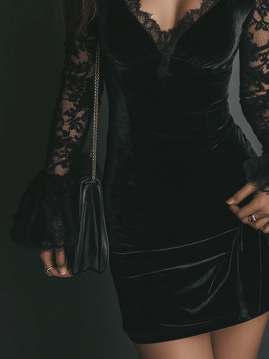 EFTALIA | Rochie mini din catifea cu dantelă - Liora București