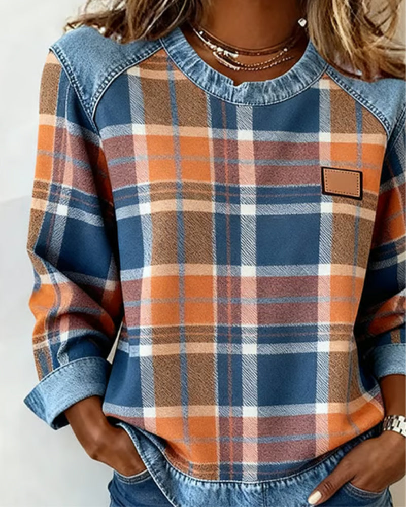 PENNY | Checked jumper with denim details