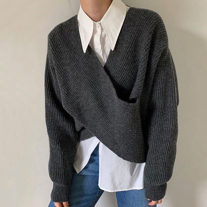 DIANA | Knit jumper with cross-over neckline