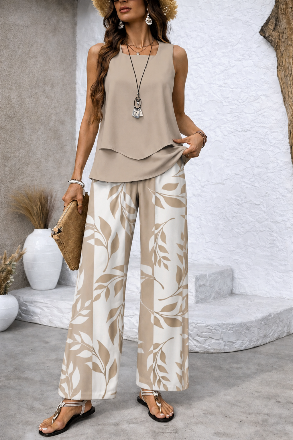 BROOKE | Set with botanical-print wide-leg pants