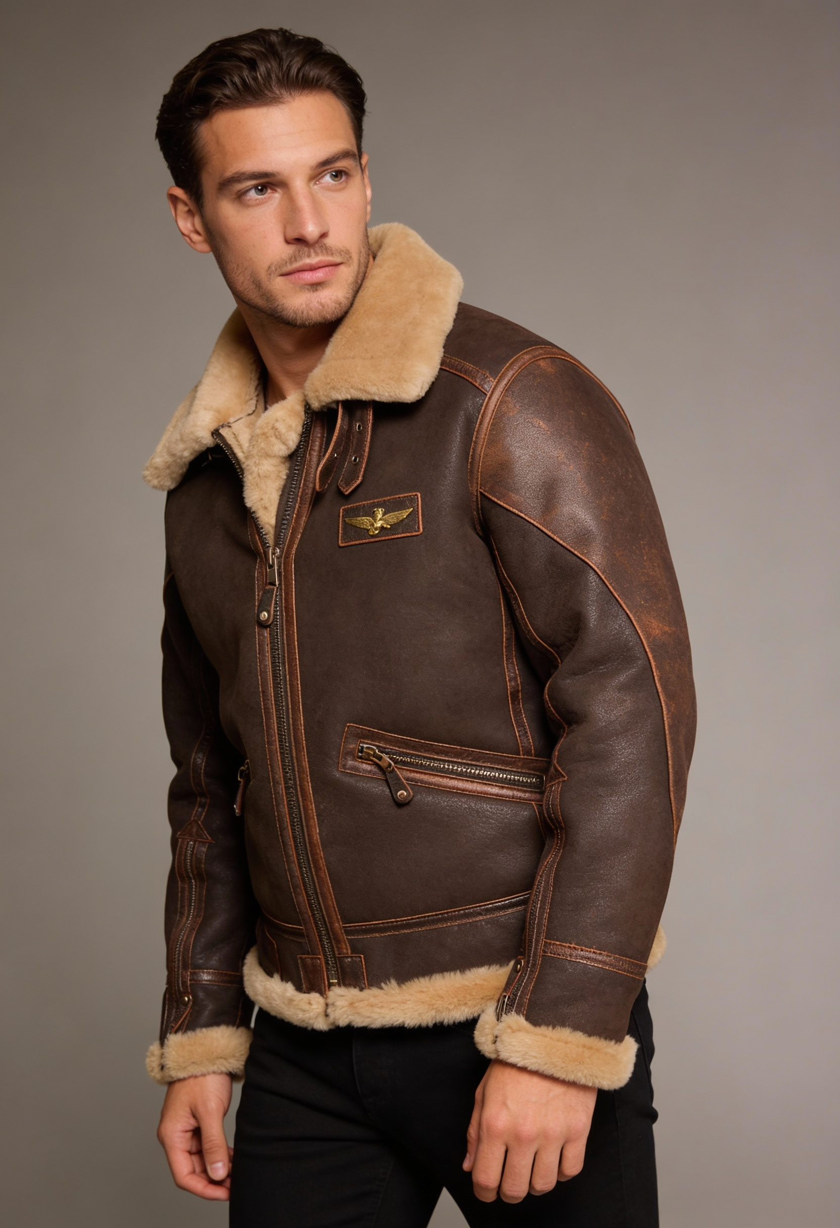 MAVERICK | Aviator jacket with sherpa lining
