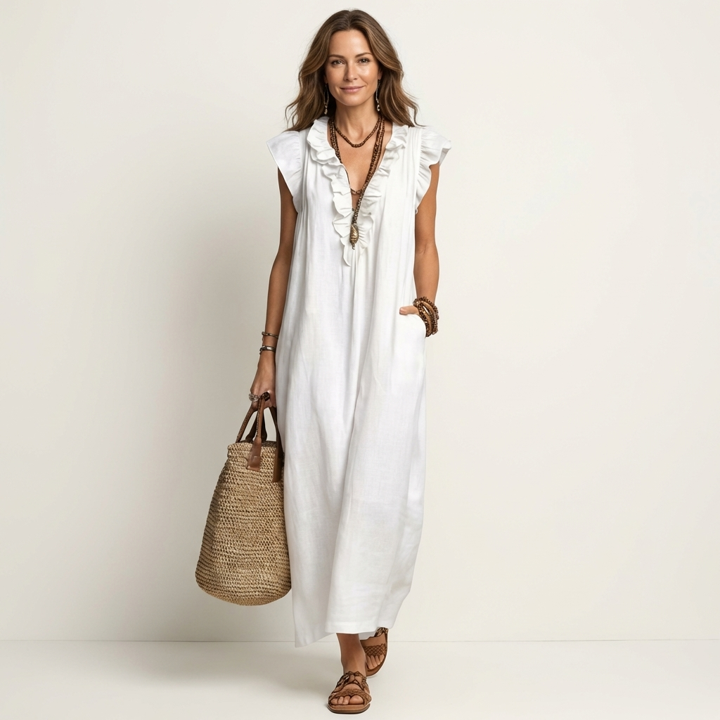 JOSETTE | Maxi dress with ruffle V-neck
