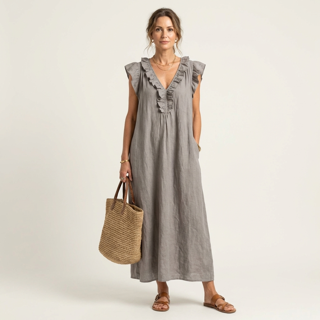 JOSETTE | Maxi dress with ruffle V-neck
