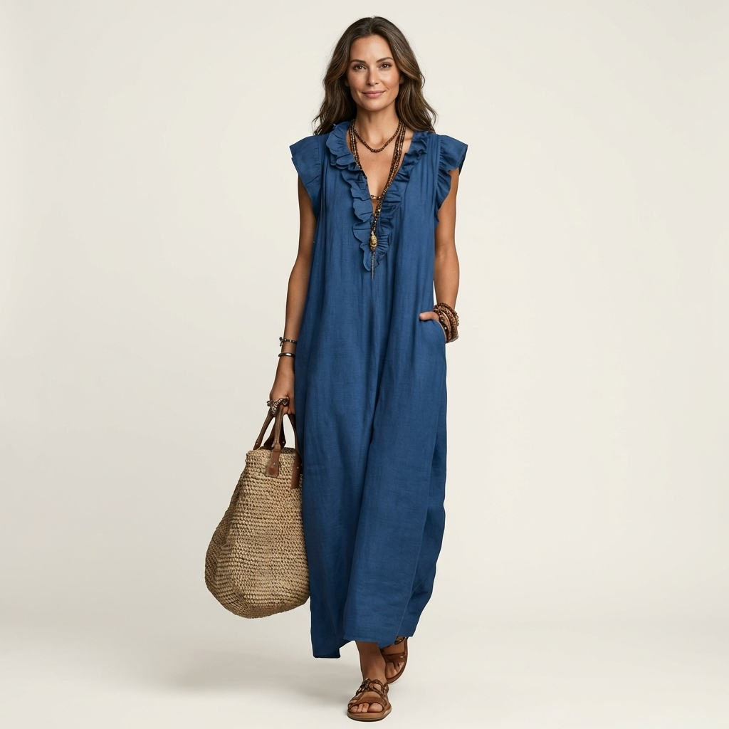 JOSETTE | Maxi dress with ruffle V-neck