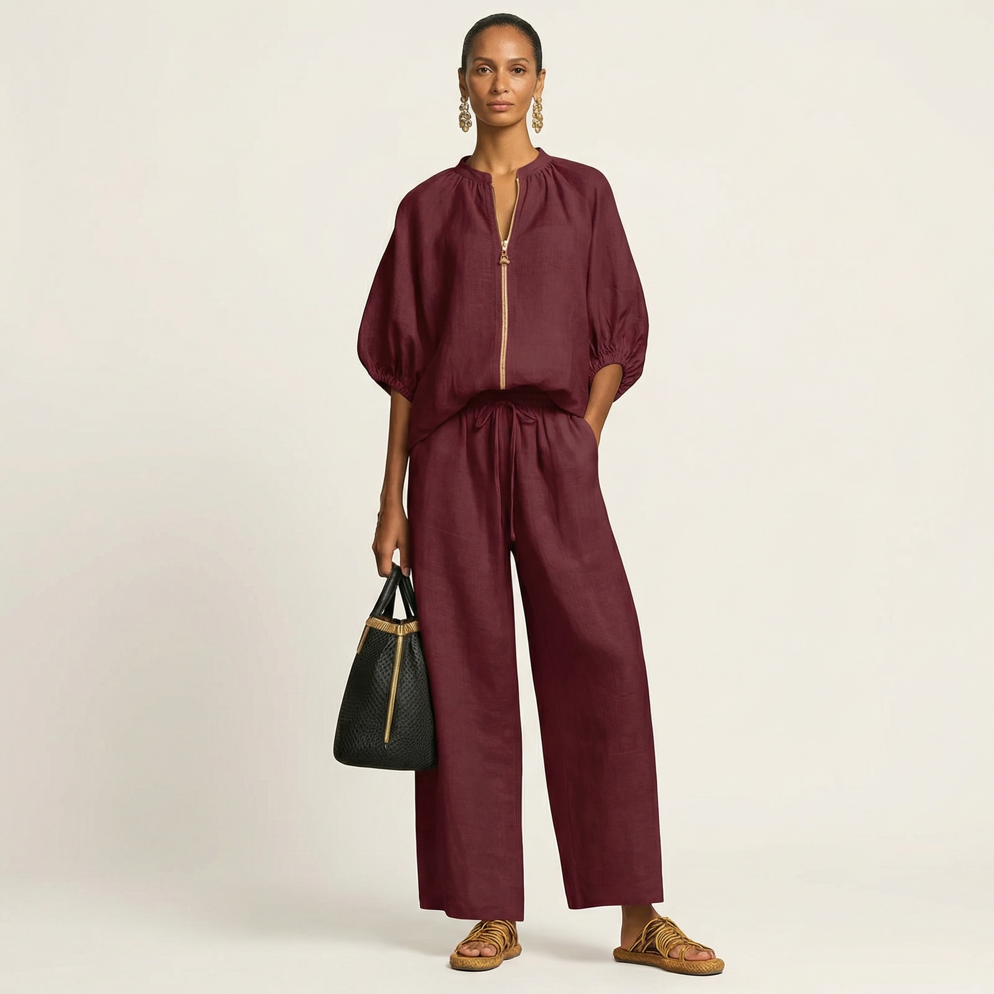 MARLOWE | Set with wide-leg trousers and puff sleeves