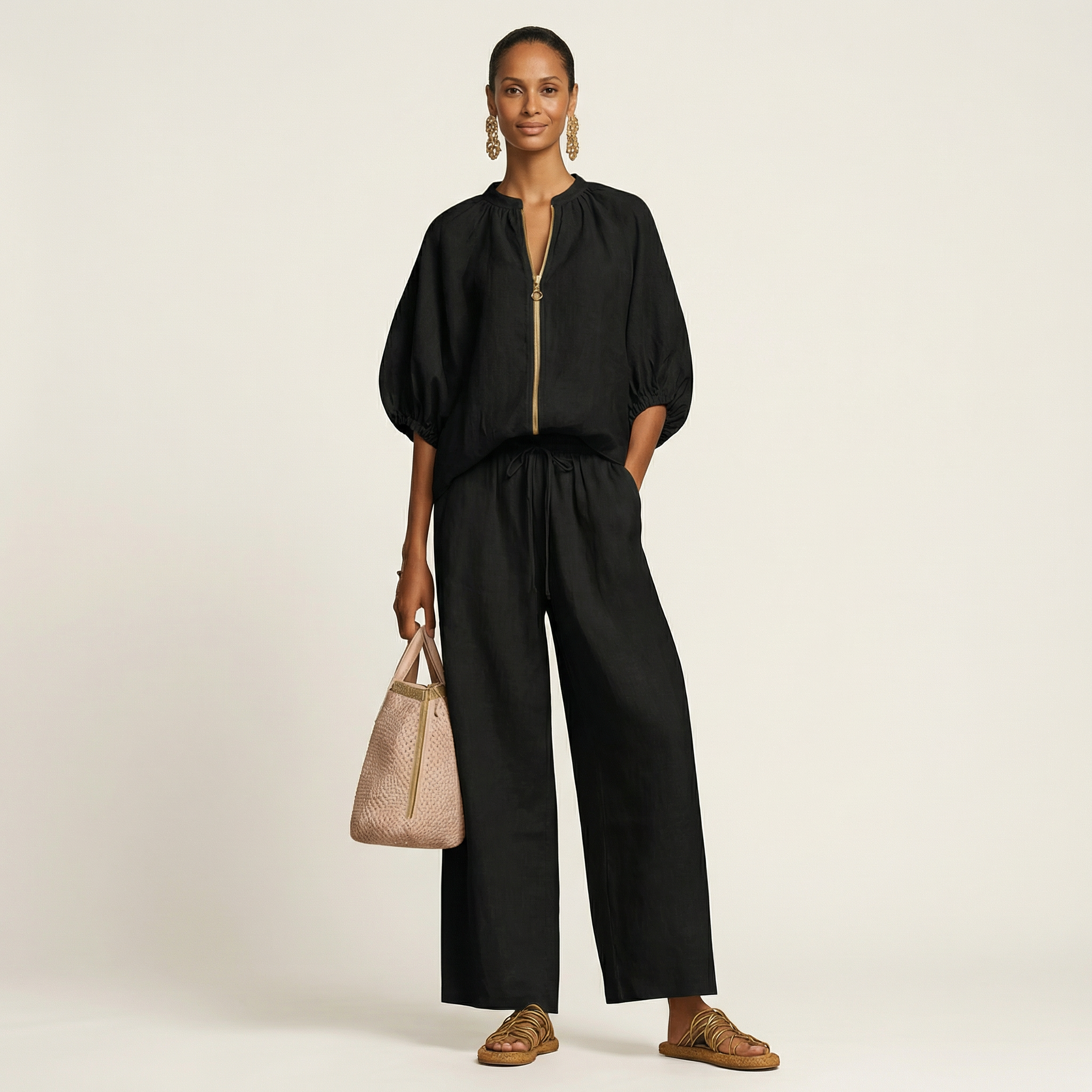 MARLOWE | Set with wide-leg trousers and puff sleeves