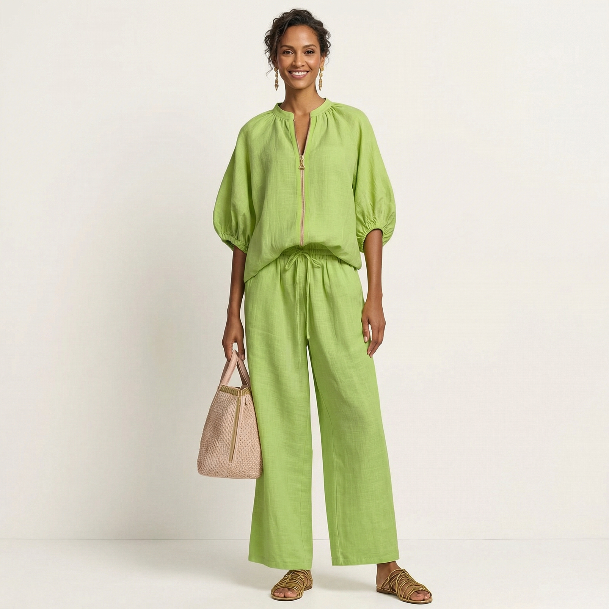 MARLOWE | Set with wide-leg trousers and puff sleeves