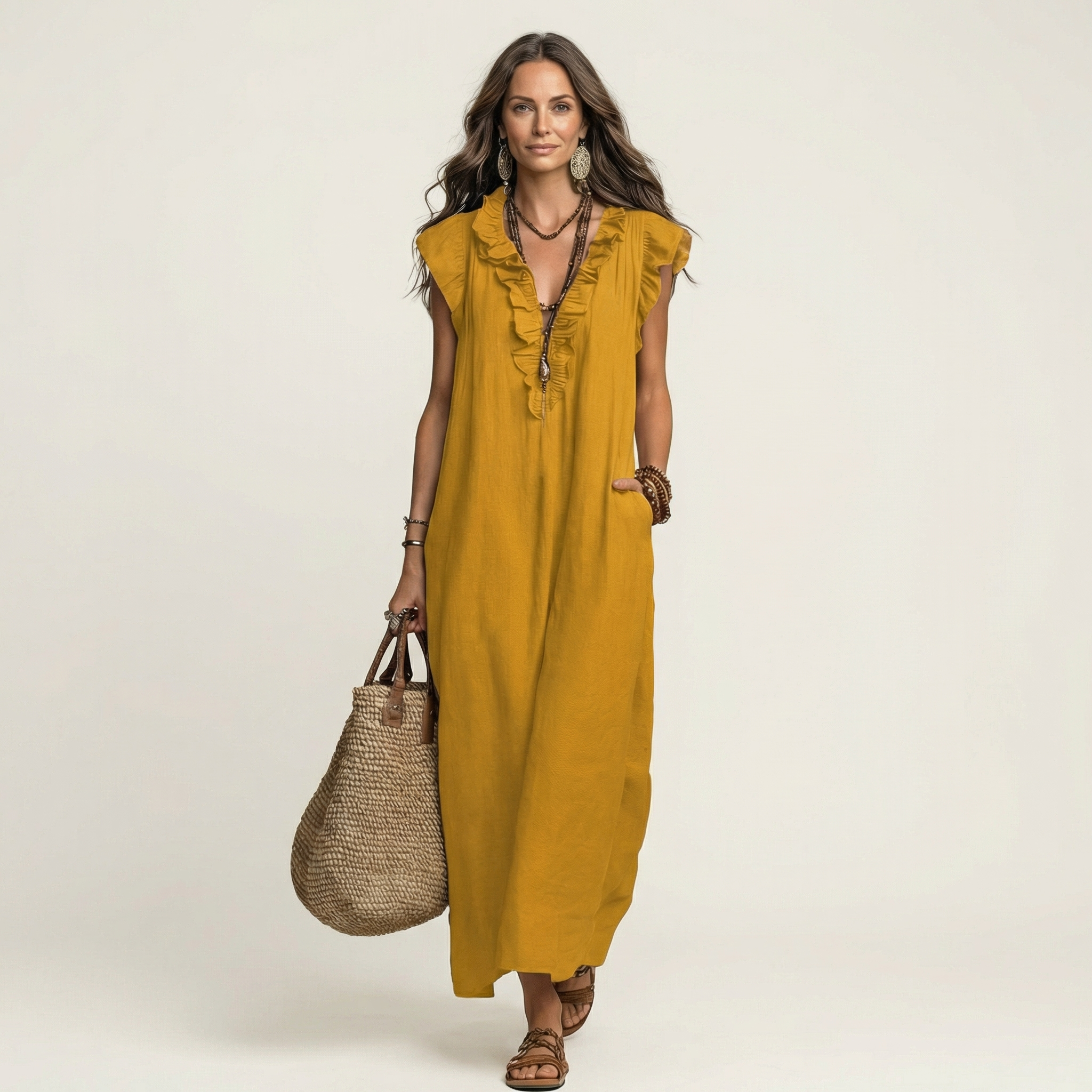 JOSETTE | Maxi dress with ruffle V-neck