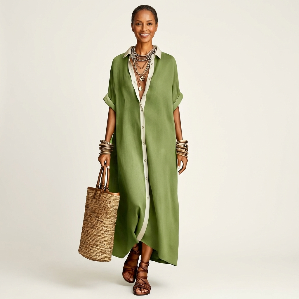 KAMIRA | Maxi shirt dress with contrast collar