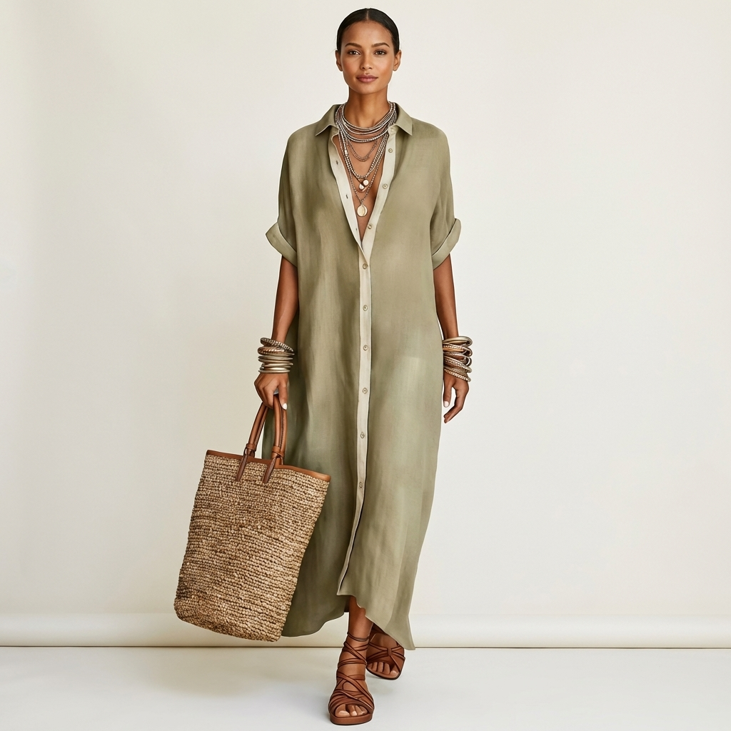 KAMIRA | Maxi shirt dress with contrast collar