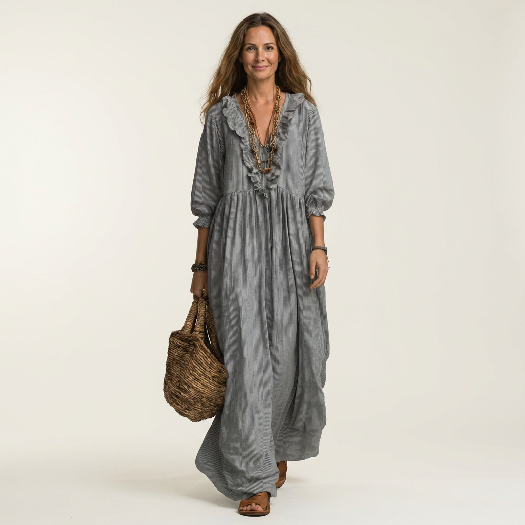 YOSETTA | Maxi dress with ruffle V-neck