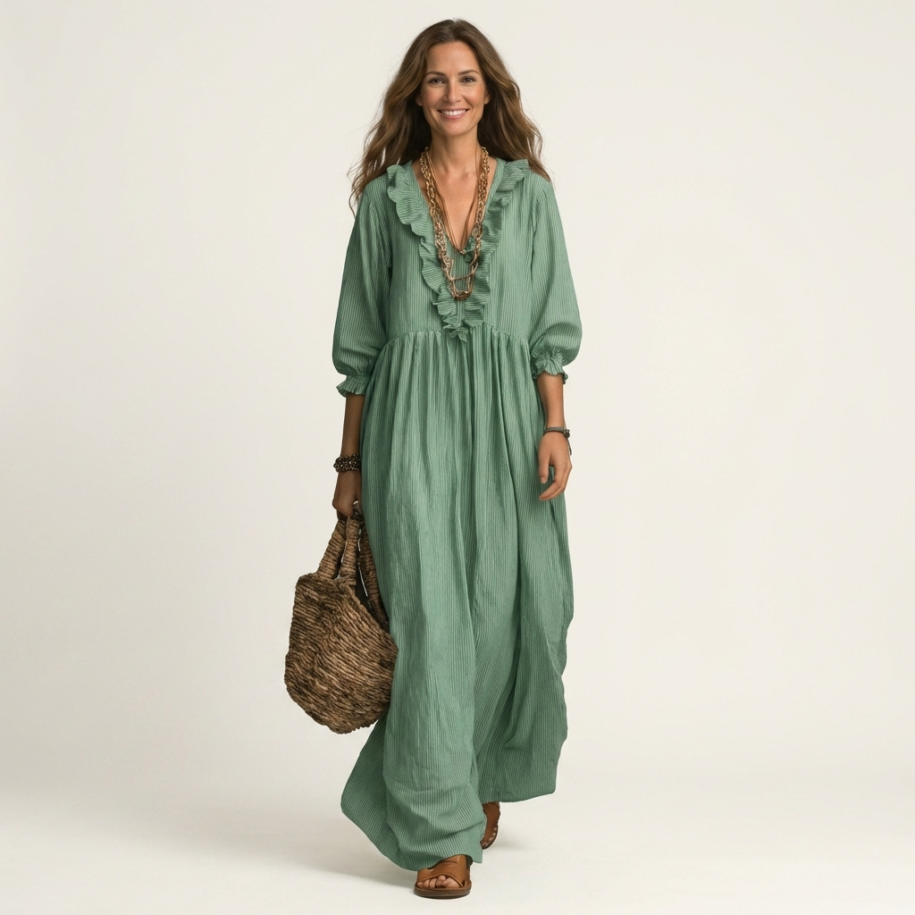 YOSETTA | Maxi dress with ruffle V-neck