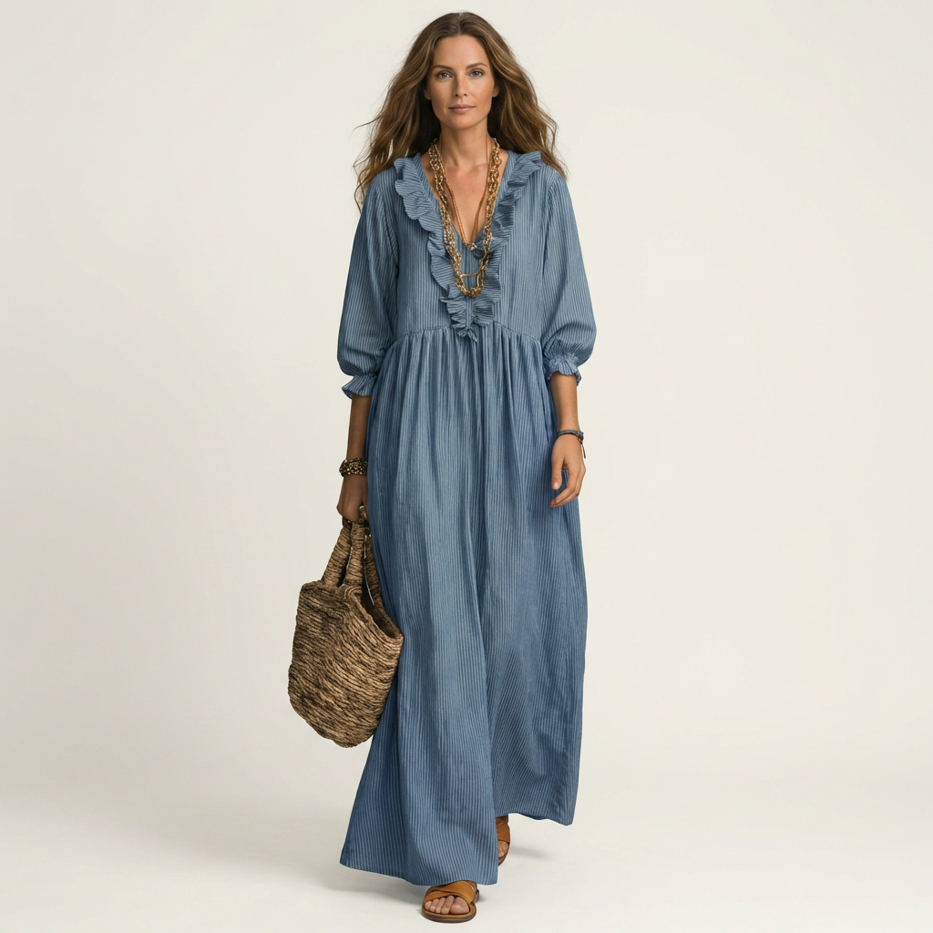 YOSETTA | Maxi dress with ruffle V-neck