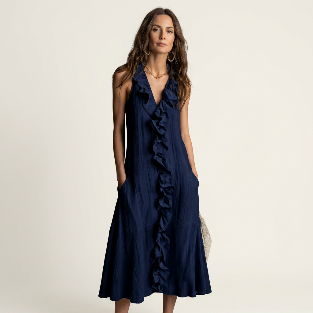 VICKY | Maxi dress with front ruffle