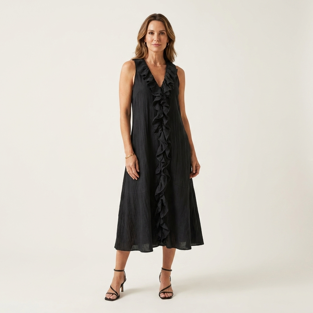 VICKY | Maxi dress with front ruffle