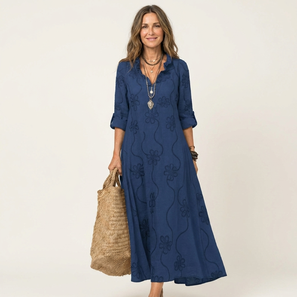 MARIAM | Maxi dress with tonal floral embroidery