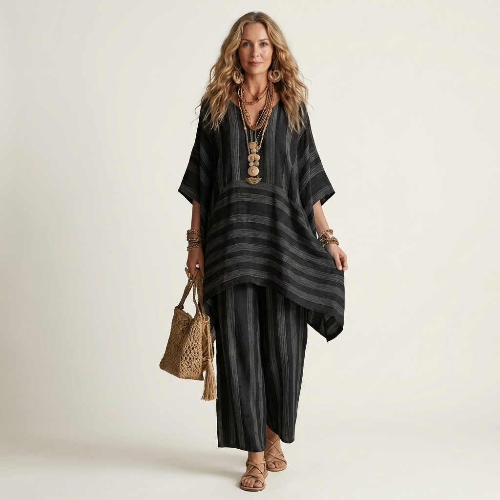 KIARA | Two-piece set with wide-leg striped pants