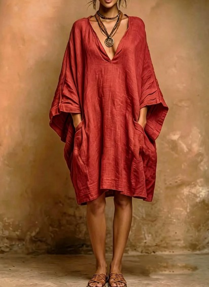 FIORELLA | Linen and cotton dress with flowing sleeves