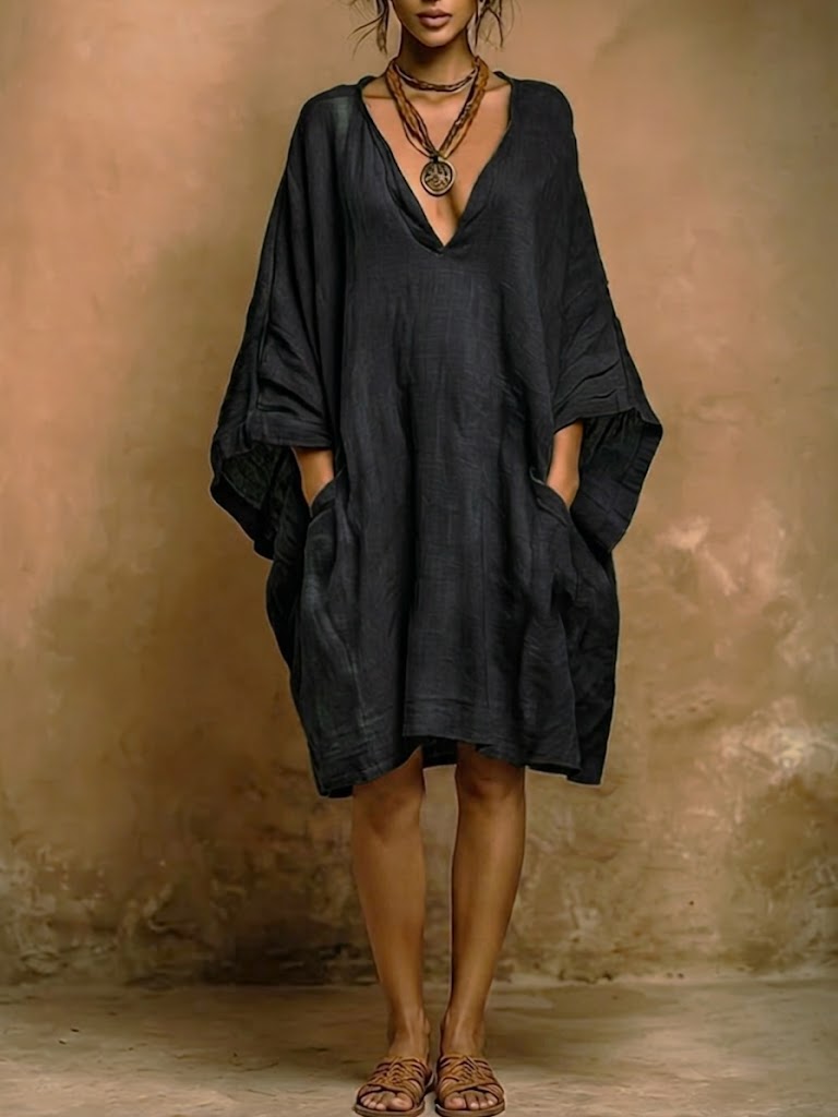 FIORELLA | Linen and cotton dress with flowing sleeves