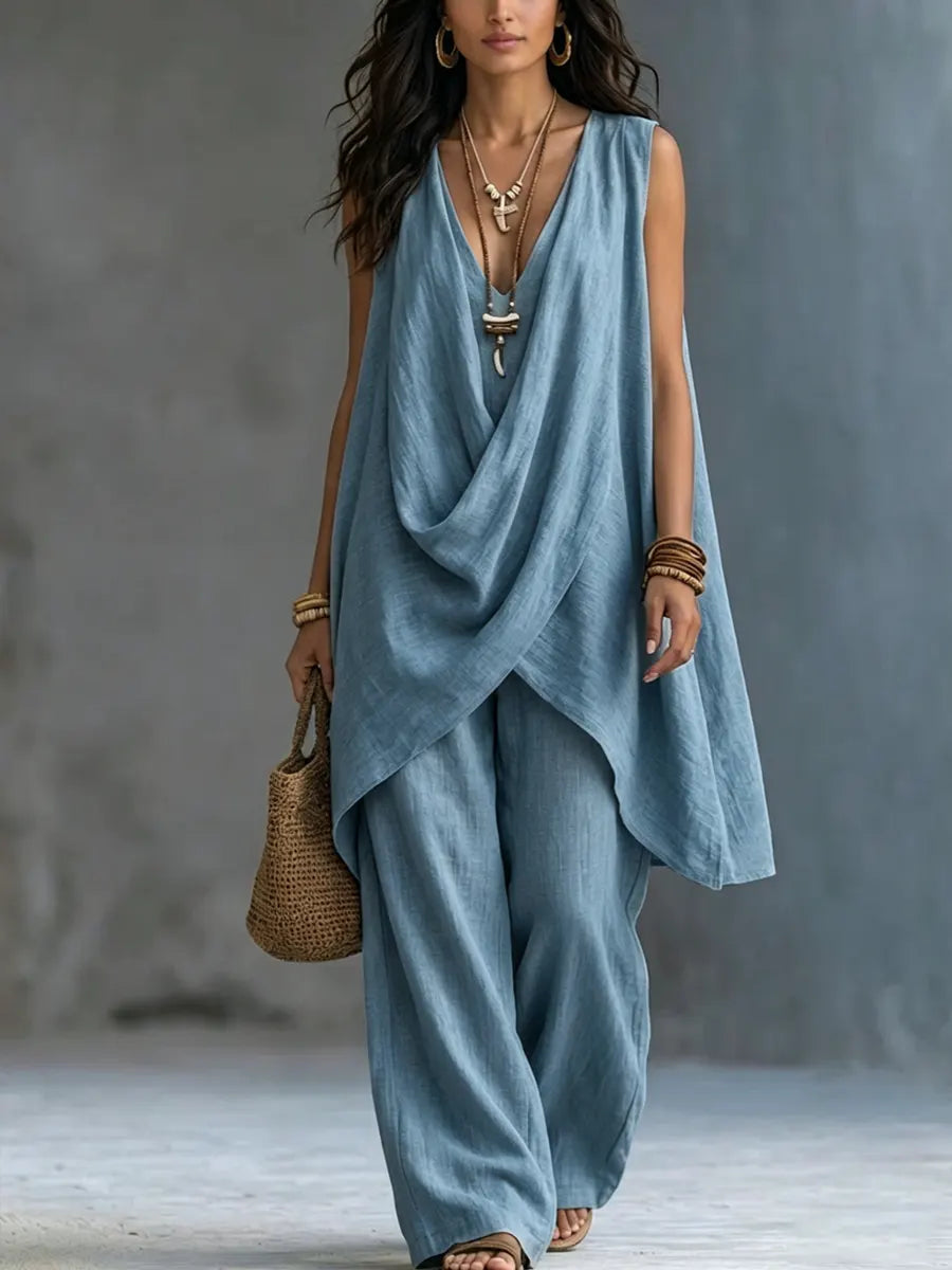 CHLOE | Set with wide-leg linen pants