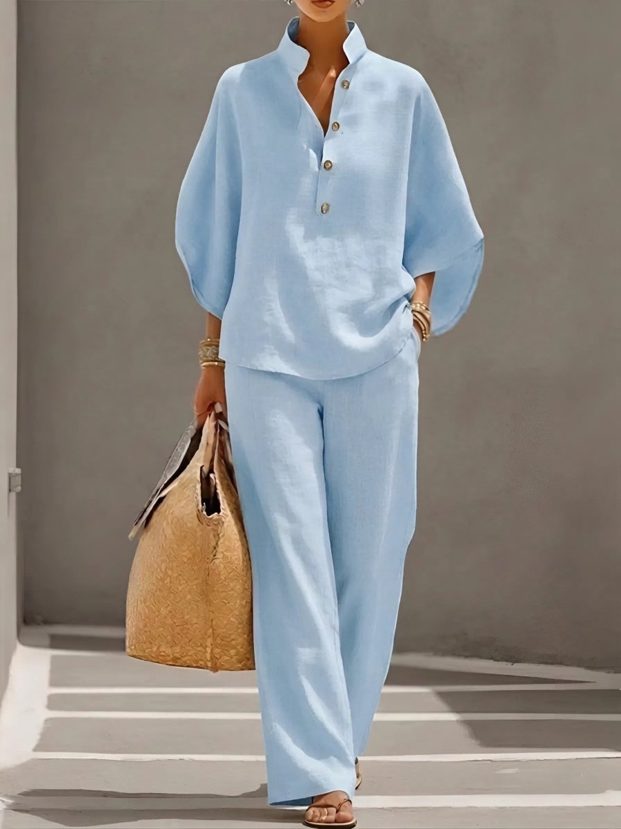 CALLIOPE | Set with wide-sleeve button-up top - Liora Melbourne