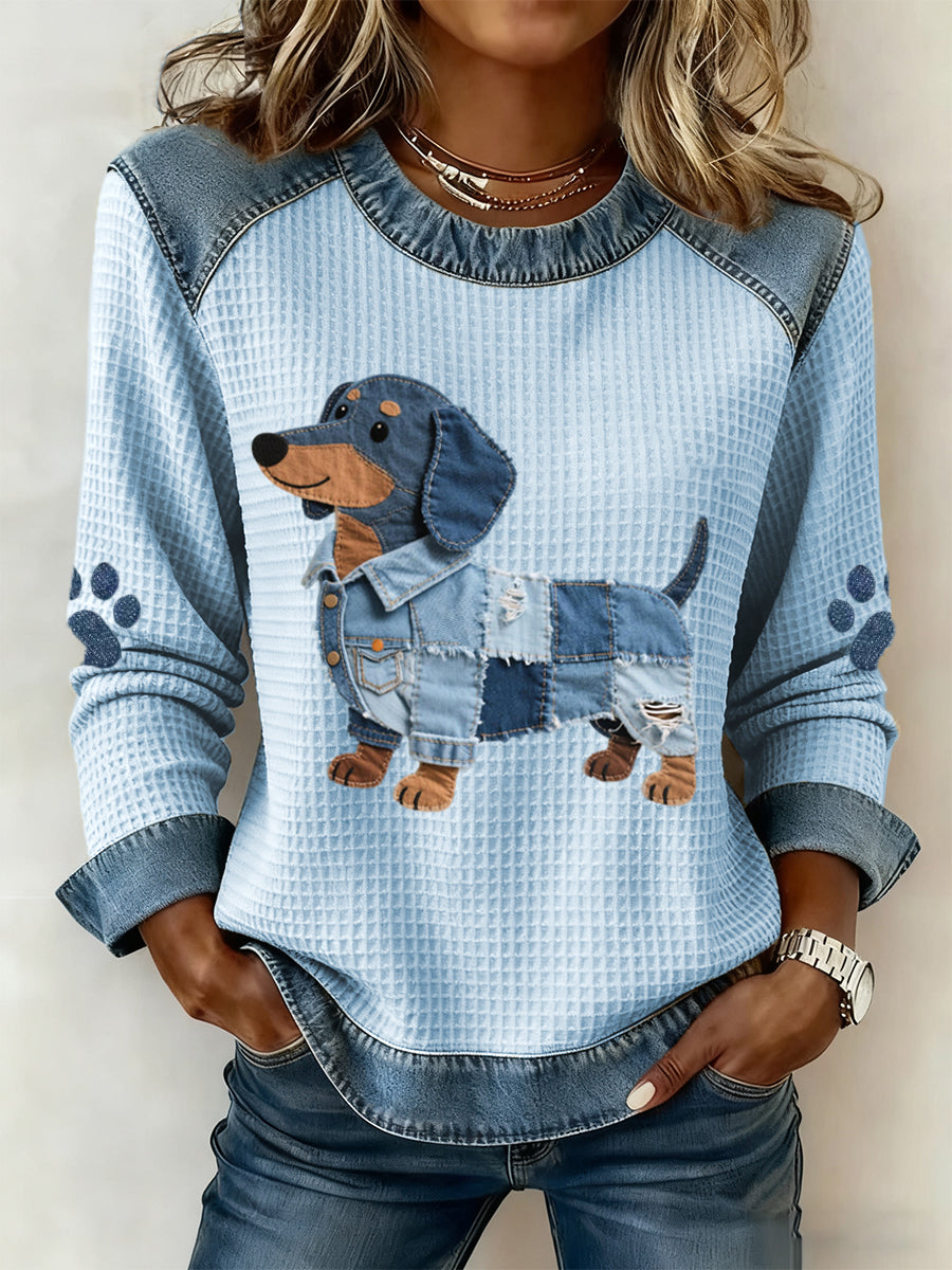 MORGAN | Jacket with dachshund patchwork denim print