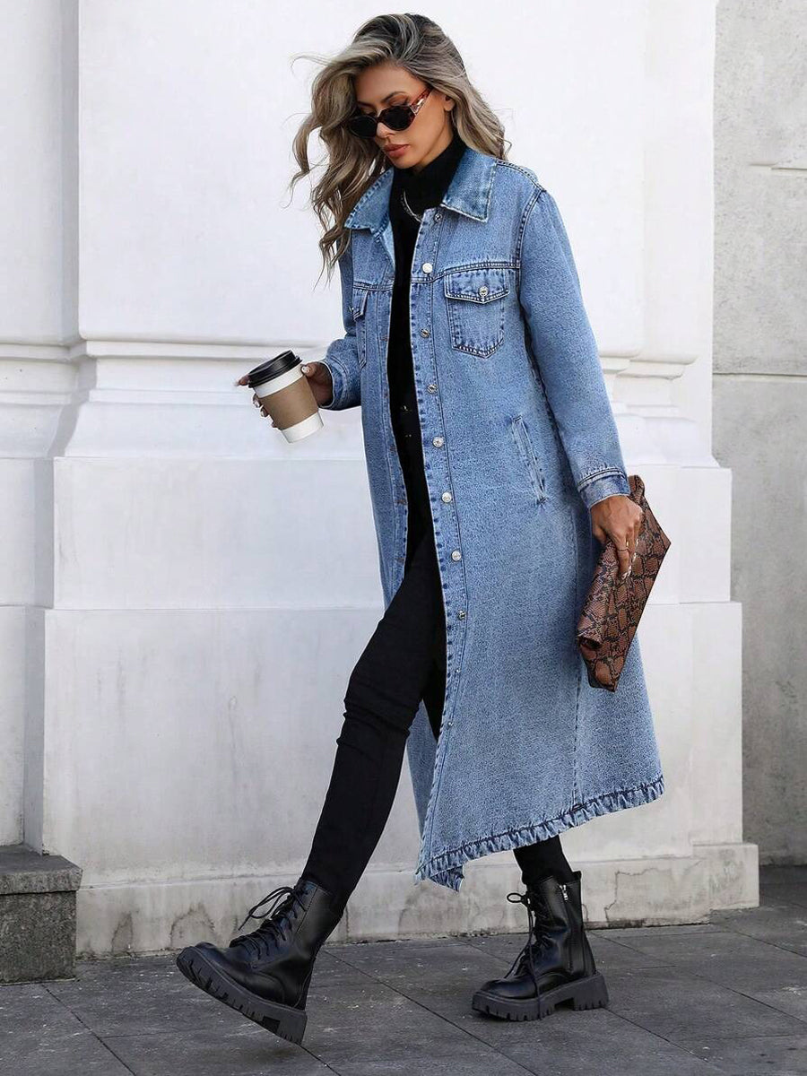 MARISOL | Long denim jacket with printed detail