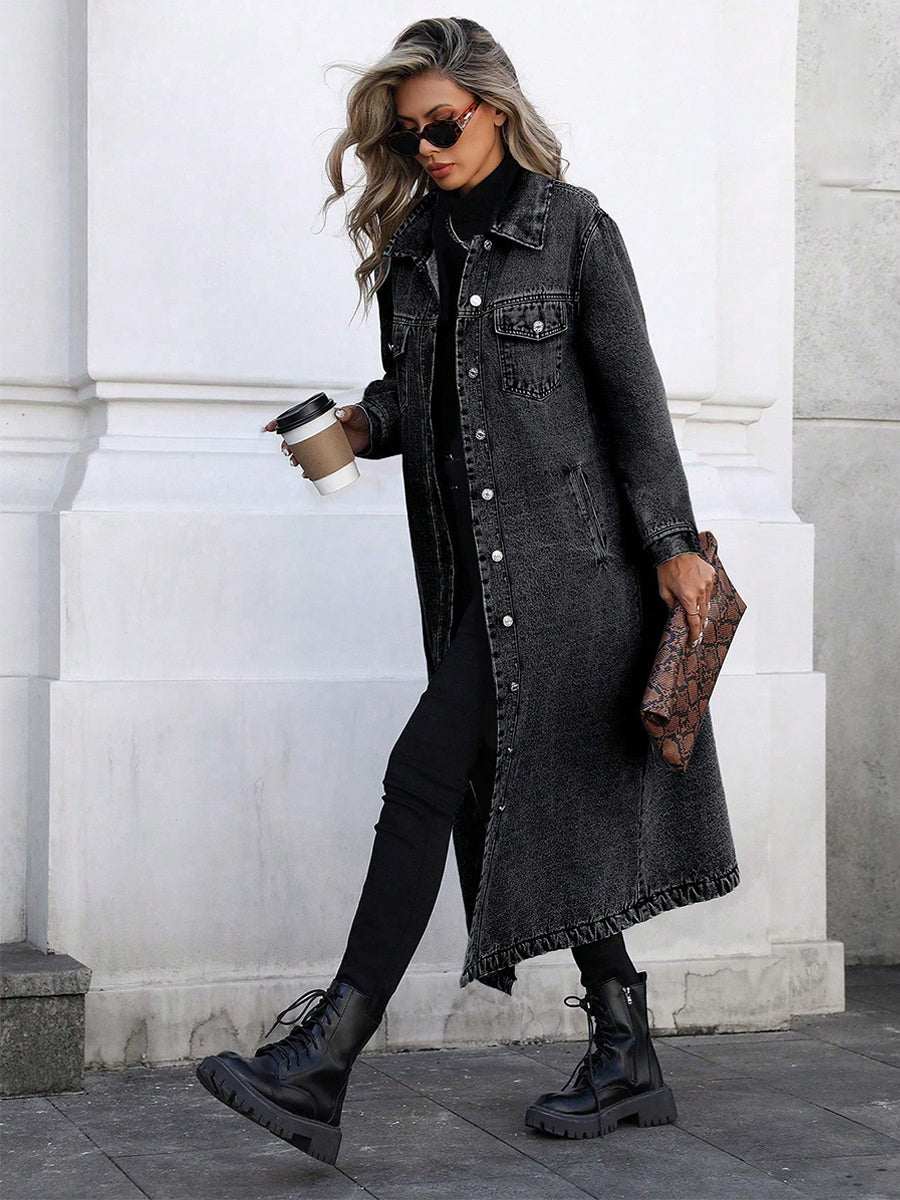 MARISOL | Long denim jacket with printed detail