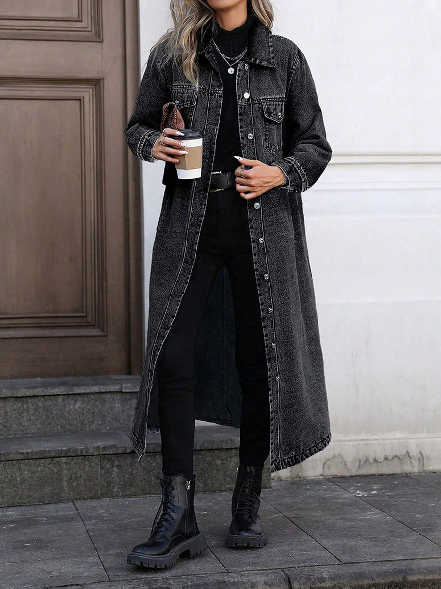 MARISOL | Long denim jacket with printed detail
