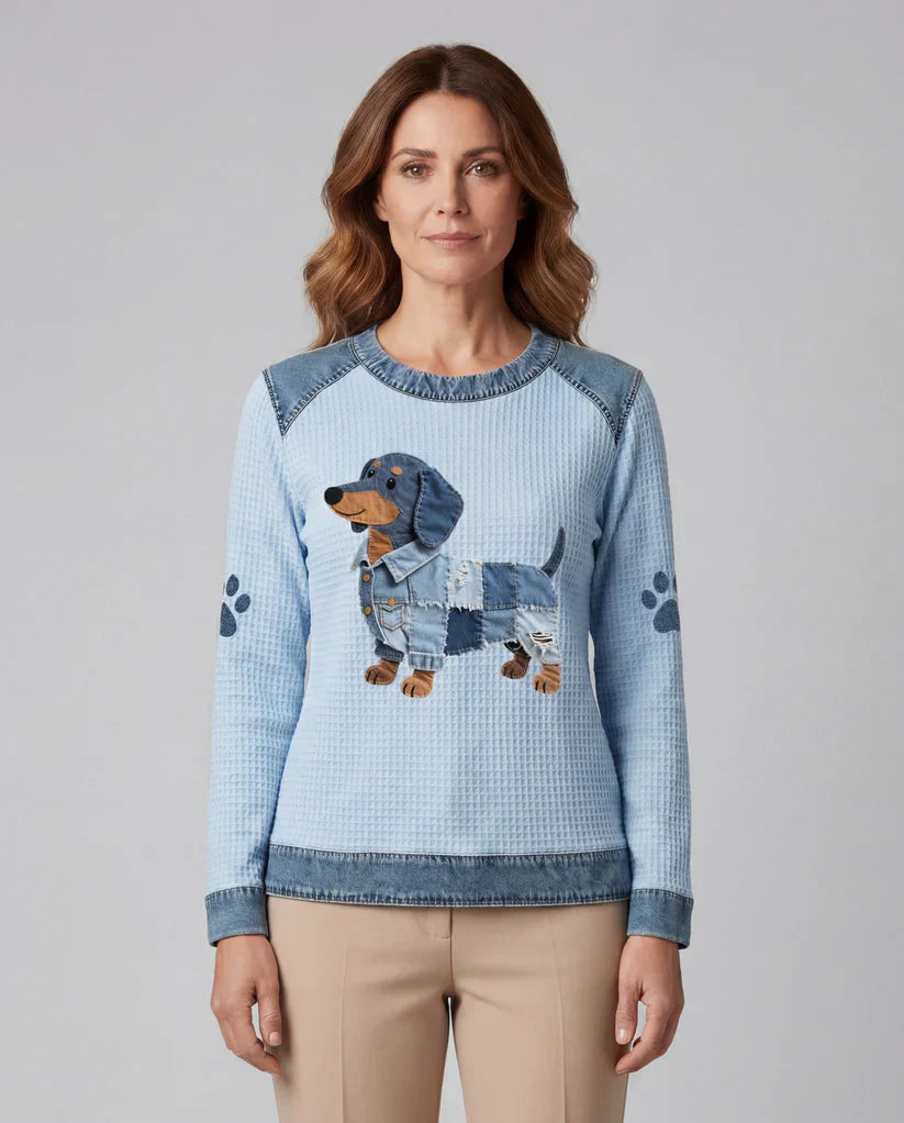 MORGAN | Jacket with dachshund patchwork denim print